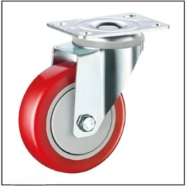 Medium Duty Caster with Bright Red Wheels and Grey Hub, Thermoplastic Polyurethane