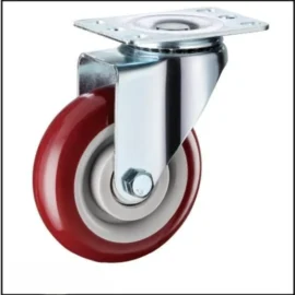 Medium Duty Caster with Dark Red Wheels and Grey Hub, Thermoplastic Polyurethane