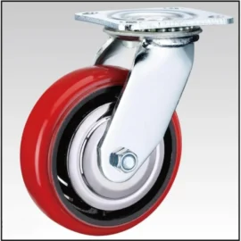Heavy Duty Caster with Red Wheels and Black Hub, Cast iron core with Polyurethane