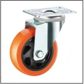 Medium Duty Caster with Orange Wheels and Black Hub, Thermoplastic Polyurethane